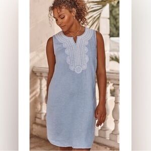 J. Jill 1X Love Linen 100% Linen Sleeveless Dress Embroidered Beaded Blue NWT